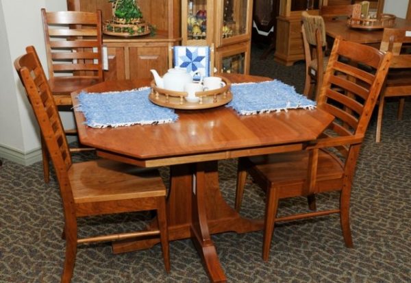 cherry_mission_pedestal_dining-table_ladderback-chair