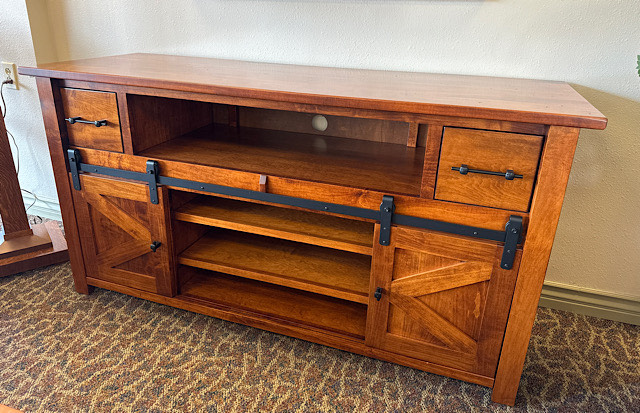 Image of a wood TV stand build by Amish craftsmen